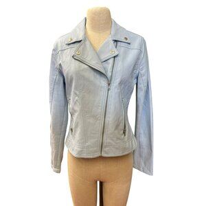 Justice Light Blue Faux Leather Moto Jacket Girls 18/20 With Silver Accents & Zi